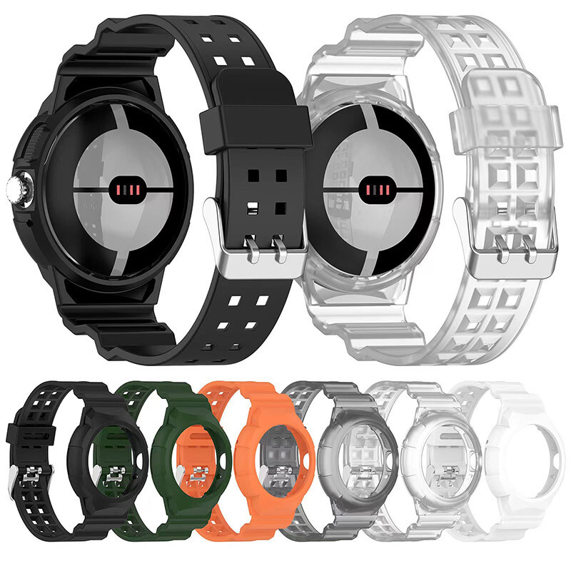 For Google Pixel Watch 1 Band Sport Watch Strap Shockproof Band w/ Bumper Case