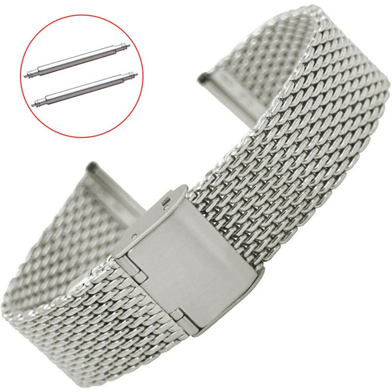 1.0Wire Mesh Loop Watch Band 16 18mm 20mm 22mm 24mm Stainless Steel Metal Strap