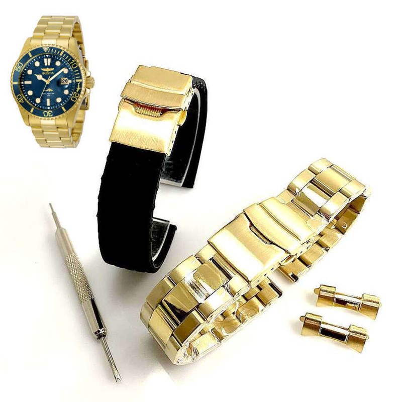Pack of 2 Steel and Silicone Gold Replacement Watch Band Fits Invicta Pro Diver