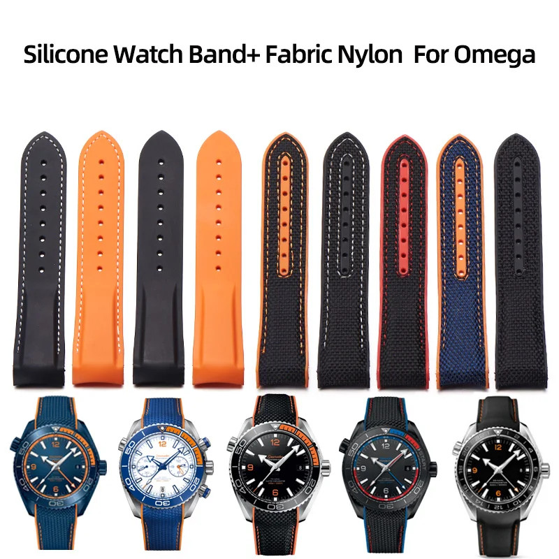 Men Silicone Rubber Watchband Fabric Nylon Curved End Waterproof Strap 20mm-22mm gallery