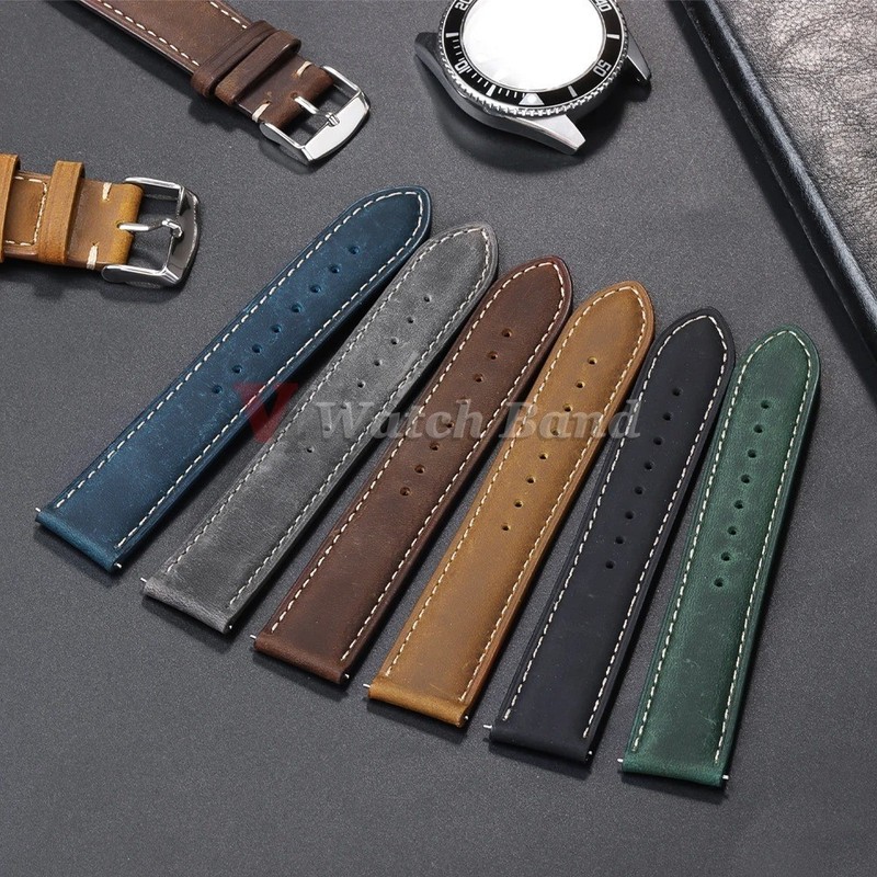 Universal Crazy Cowhide Watch Strap Quick Release Genuine Leather Band 14mm-24mm gallery