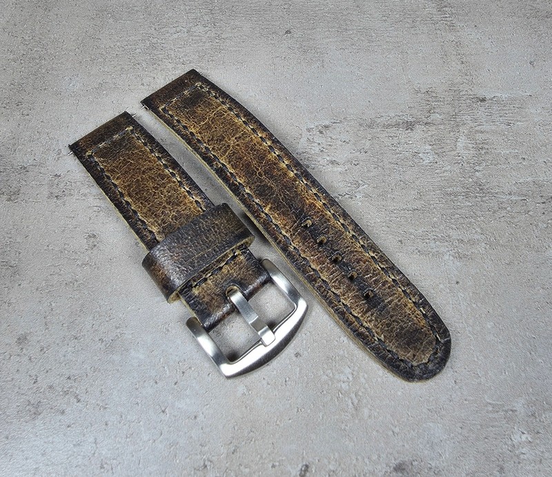 Handmade Brown Distressed Leather Watch Strap Vintage Band 18 20 22 24 26 28mm gallery
