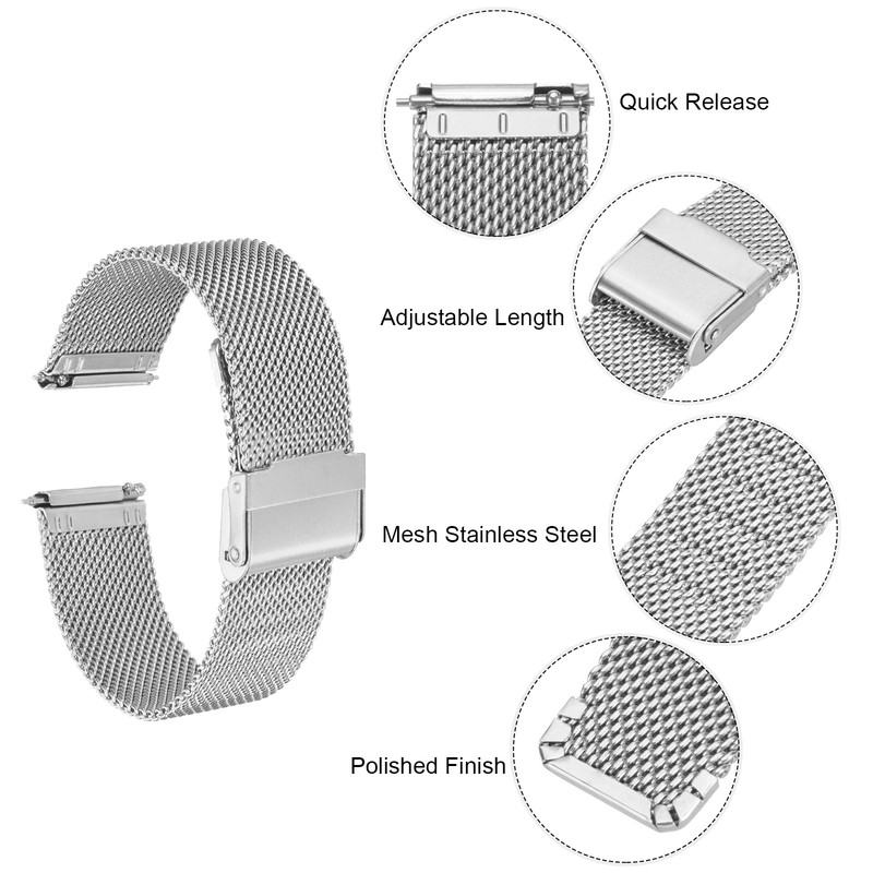 316L Stainless Steel Mesh Watch Band 20mm Quick Release Adjust Strap Silver New gallery
