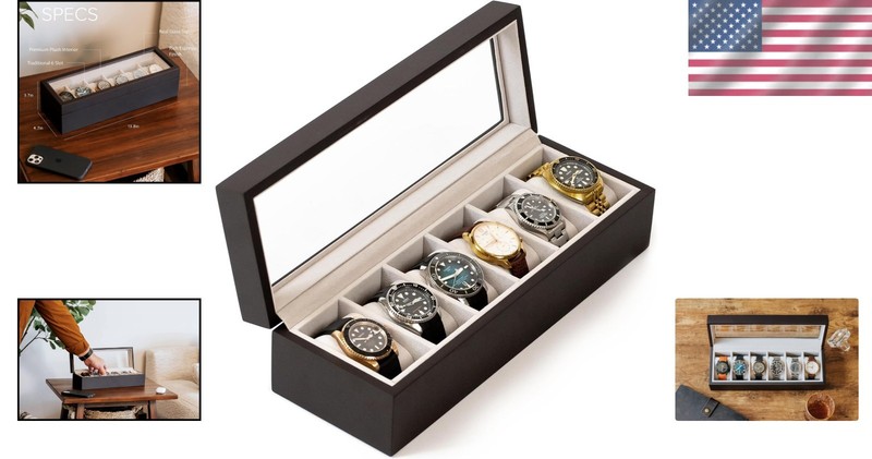 Stylish Lacquered Watch Box with 6 Compartments and Dimmable Glass Display gallery