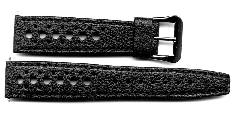 Classic 20mm Black Corfam® Rally Strap for Heuer, Omega, Or Others