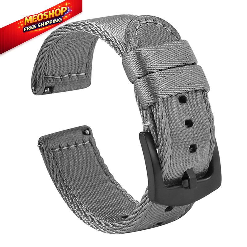 WOUKUP Military Quick Release Nylon Watch Bands 22MM, Grey & Black Buckle