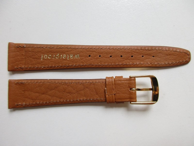Tawny Brown WATERPROOF plain 18 MM leather 1980's watch band strap G gallery