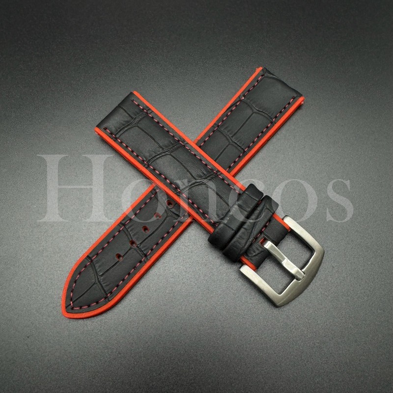 20 22 MM Silicone Rubber Leather Alligator Watch Band Strap Fits Citizen BK/RD