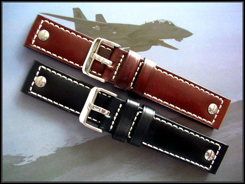 22mm Black or Brown Rivet Open End leather Pilot strap watchband IW SUISSE 20 24
