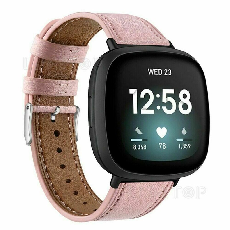 US For Fitbit Versa 3 / Sense Genuine Leather Watch Band Wrist Strap Metal Clasp gallery