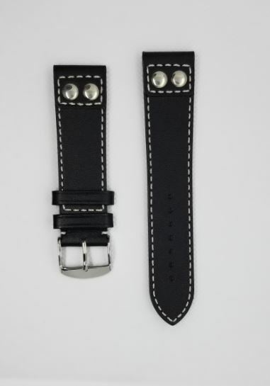 22mm Mens Riveted Genuine Leather Military Watch Strap Band FIGHTER Solid Buckle