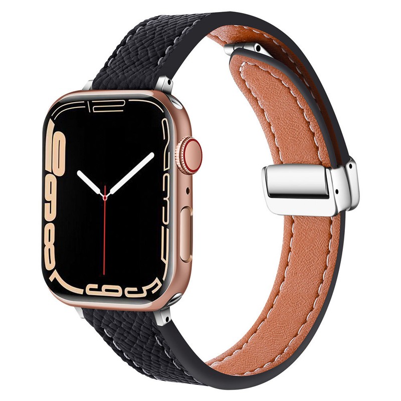 Genuine Leather Strap fr Apple Watch Ultra 8 7 6 Butterfly Buckle Band 45mm 49mm