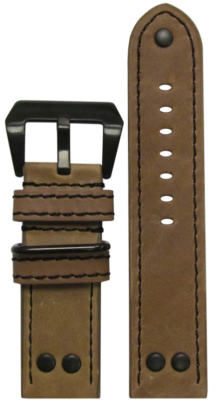 20mm Panatime MB-1 Vintage Natural Pilot Watch Band w/Black Stitch 20/20 125/75