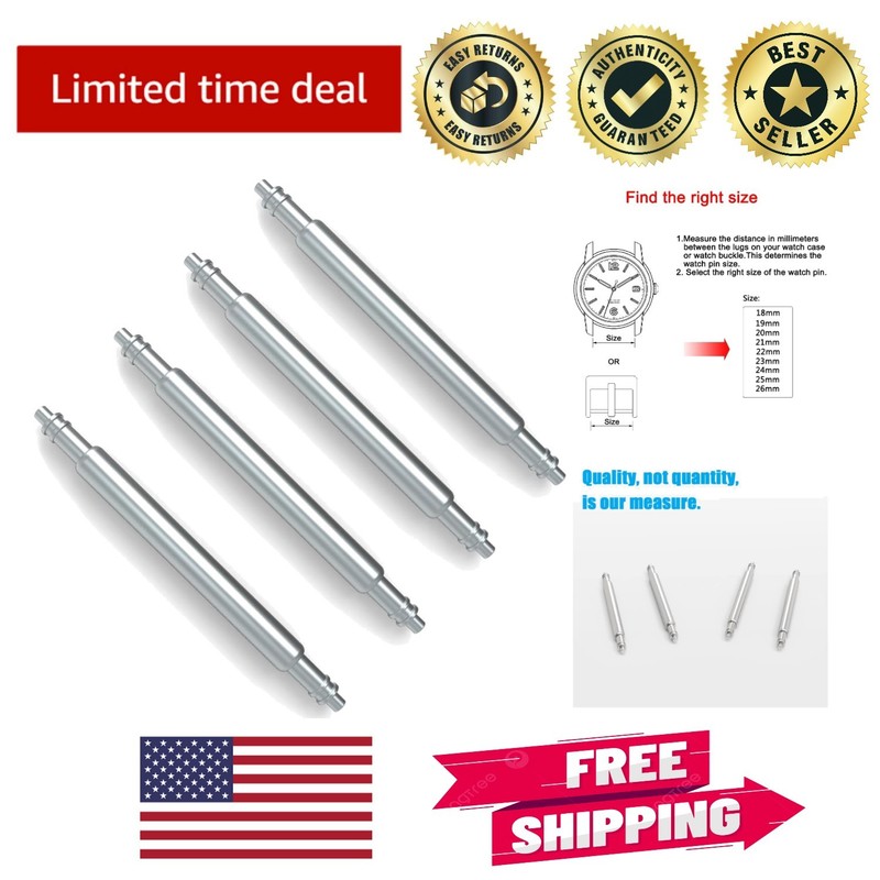 Durable 20mm Stainless Steel Watch Band Pins – 1.8mm Thickness, 4 Count