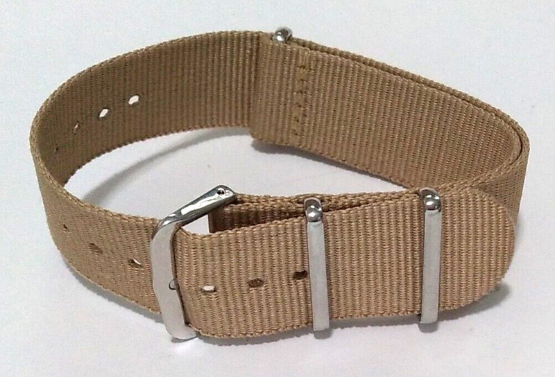 10.75″ Long ADJUSTABLE Length Fits 24mm Tan Nylon Watch Band Silver Tone Buckle