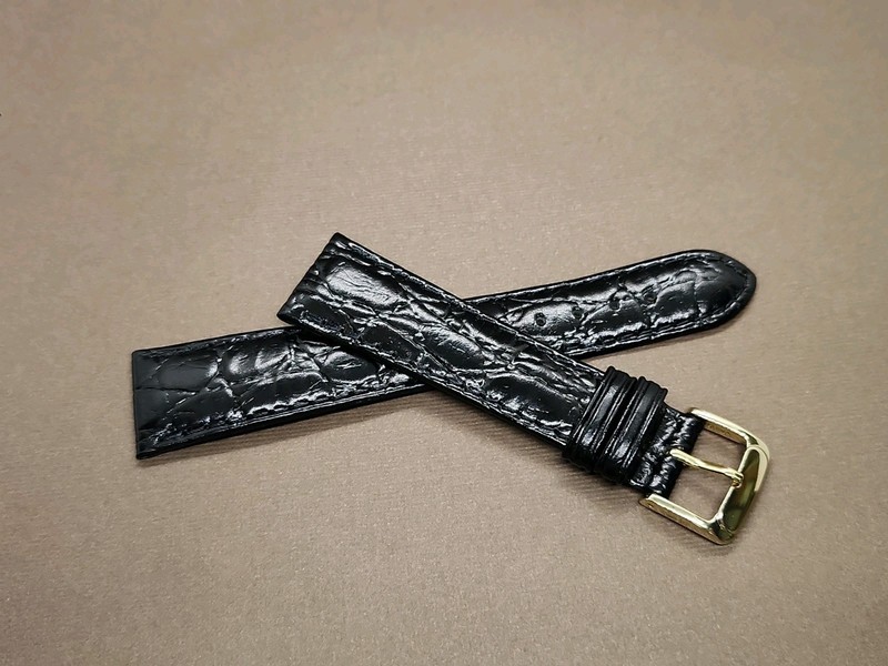 Vintage NOS Speidel 20mm Black Padded & Stitched Croco Grain Leather Watch Band gallery