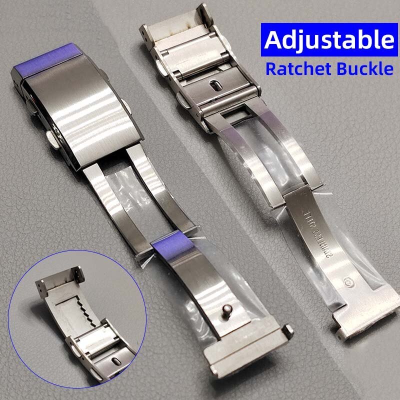 316L Adjustable Ratchet Buckle Stainless Steel Watch Strap Clasp 18mm 20mm 22mm gallery