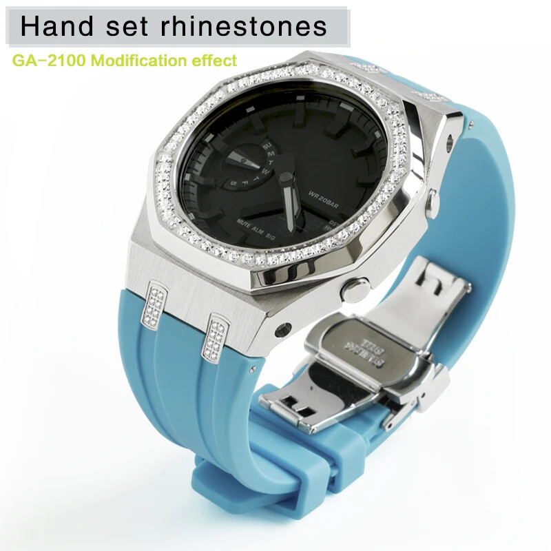 Diamond Steel Mod Kit Bezel Case Rubber Band for G-Shock GA2100 GMAS2100 GM2100 gallery