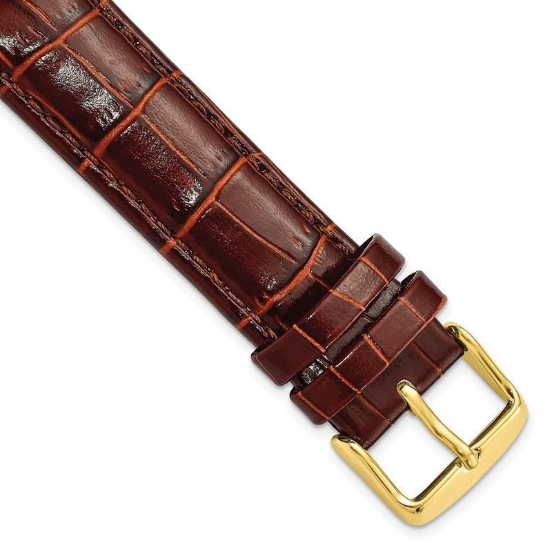 DeBeer 19mm Long Havana Brown Crocodile-Style Chrono Gold-tone Buckle Watch Band