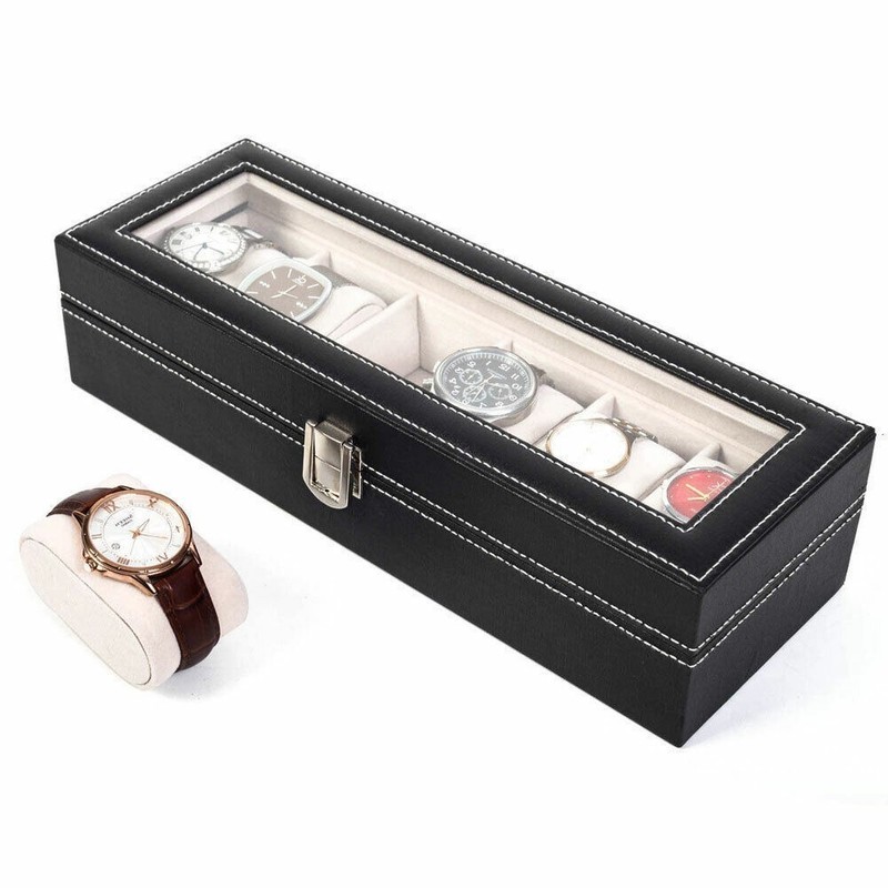 6 Slot Jewelry Box Display Case Watch Box Watch Case PU Leather Box Gift New .