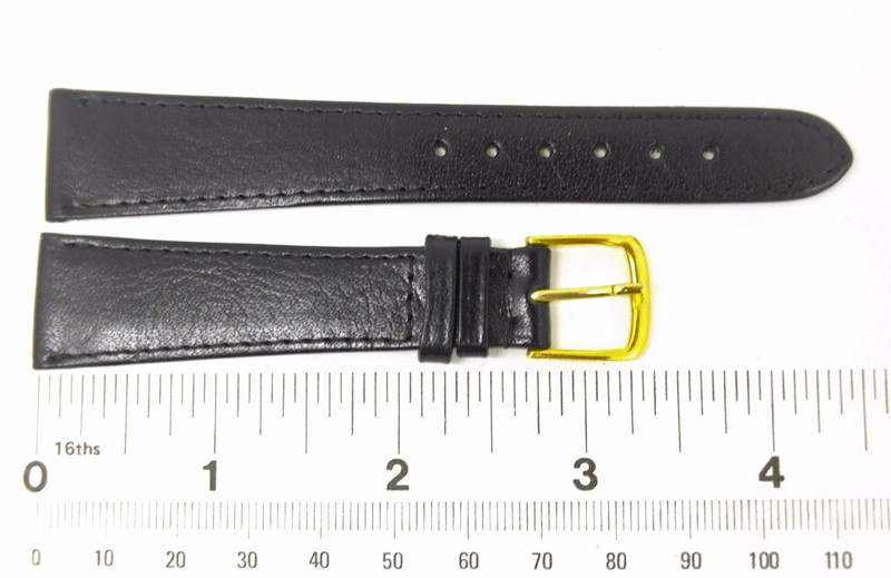 Watchband Downing GENUINE BUFFALO leather Black 19 mm 3/4 inch regular
