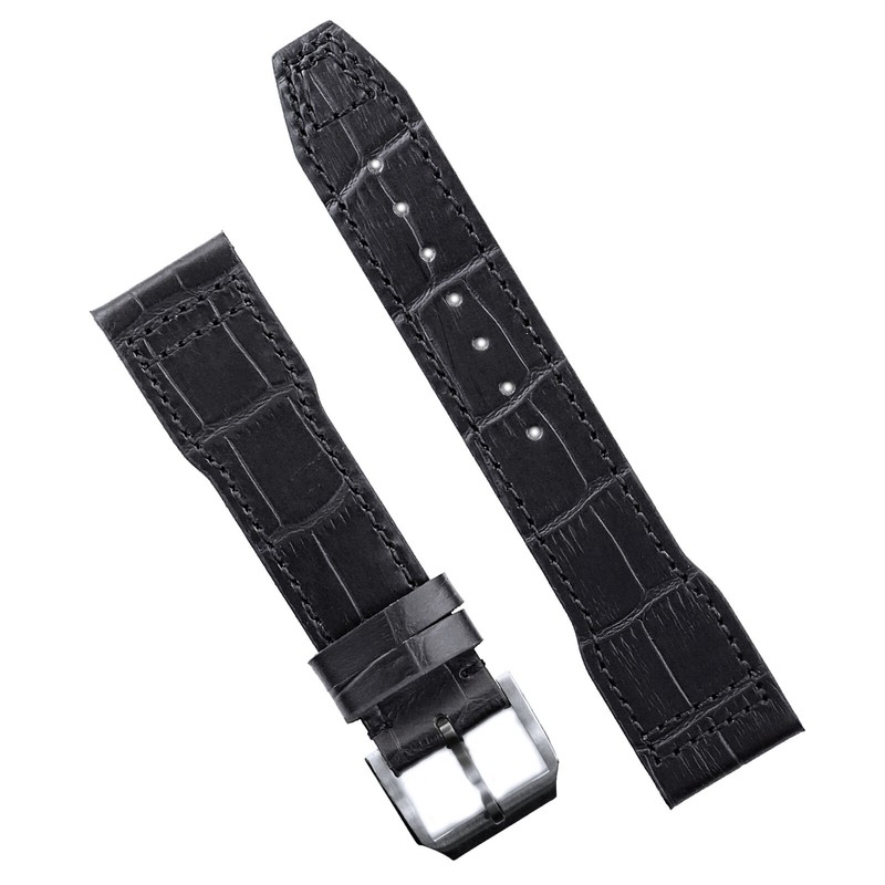 B & R Bands Black Gator Leather Aviator Style Pilot Watch Band Strap 20mm 21mm
