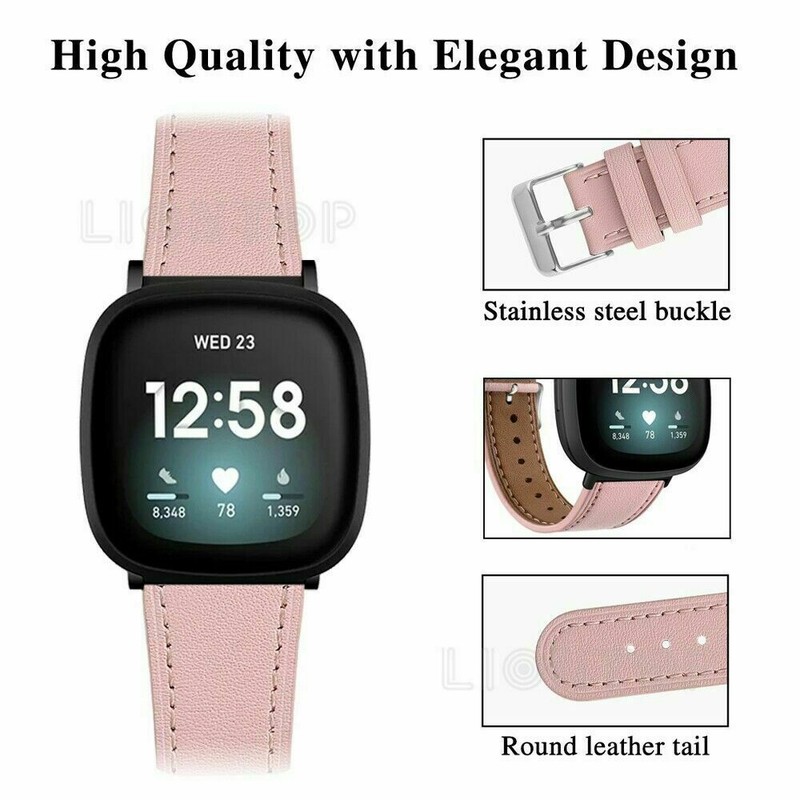 US For Fitbit Versa 3 / Sense Genuine Leather Watch Band Wrist Strap Metal Clasp gallery