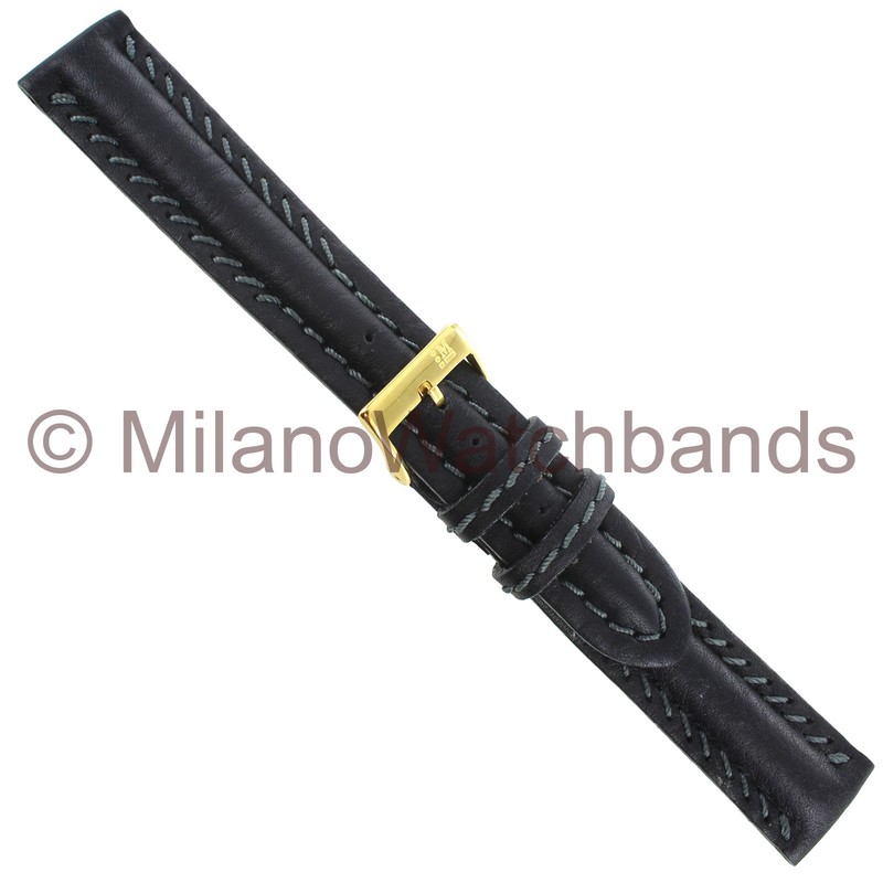 20mm Morellato Black & Gray Hand Stitched Genuine Calf Leather Mens Band 1489