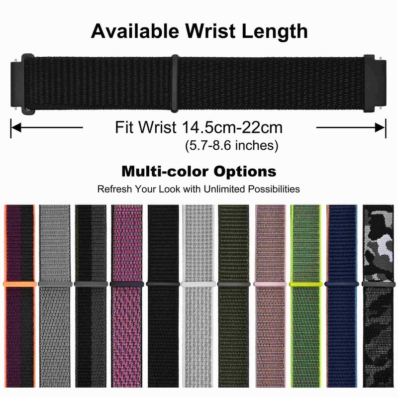 WOCCI 2PCS Nylon Sport Watch Straps 18mm 20mm 22mm with Hook and Loop Fastener gallery
