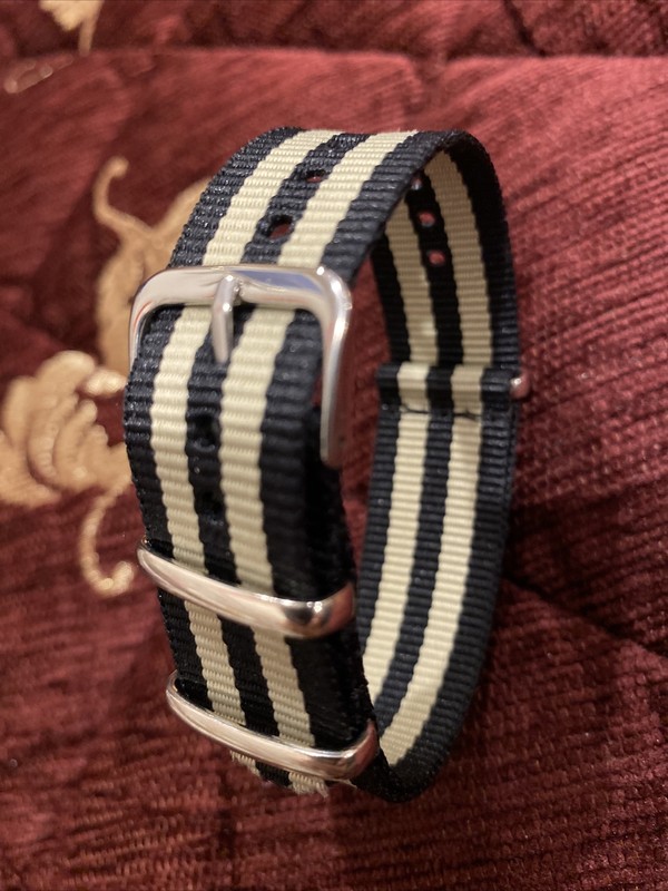 20mm Nylon Watch Strap, Stripes Of Black, Beige As Shown In Photos