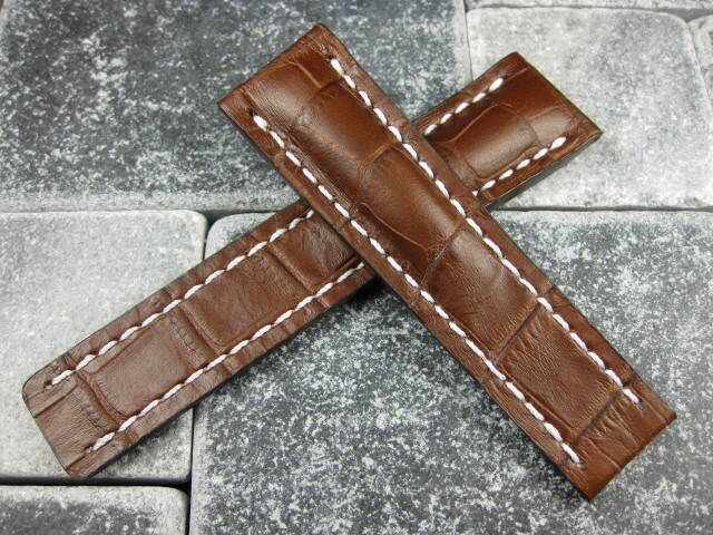 22mm Leather Strap Brown Deployment Watch Band for fits BREITLING NAVITIMER gallery