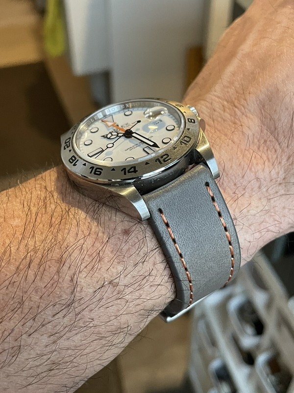 20mm GRAY Full Grain Italian leather Strap watch band ORANGE Open Stitch