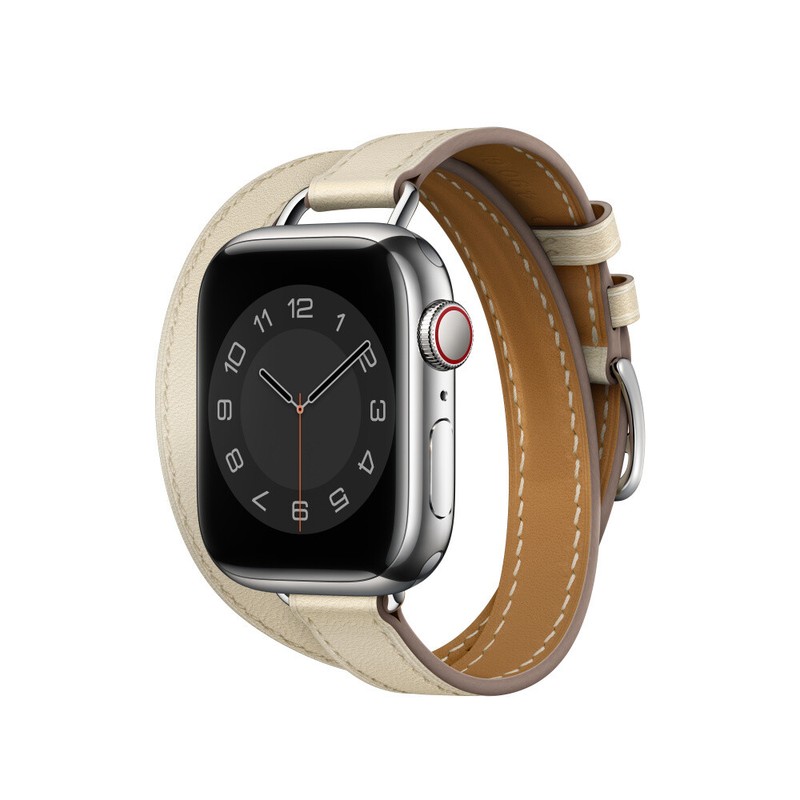 Slim Double Circle Leather Band Strap for Apple Watch 9 8 7 6 5 SE 40/44/41/45mm gallery