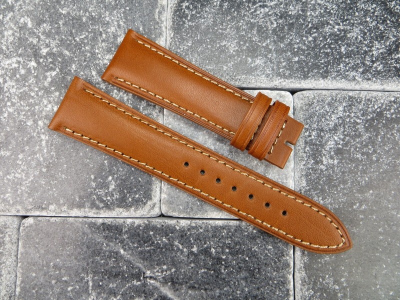 19mm CALF Leather Strap Honey Brown Watch Band OEM OMEGA Buckle Set Beige Brush gallery