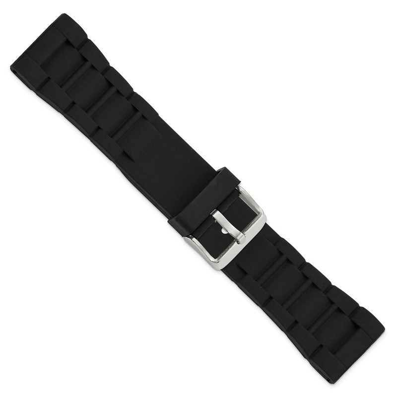 DeBeer 24mm Black Link Style Silicone Rubber Stainless Steel Buckle Watch Band gallery