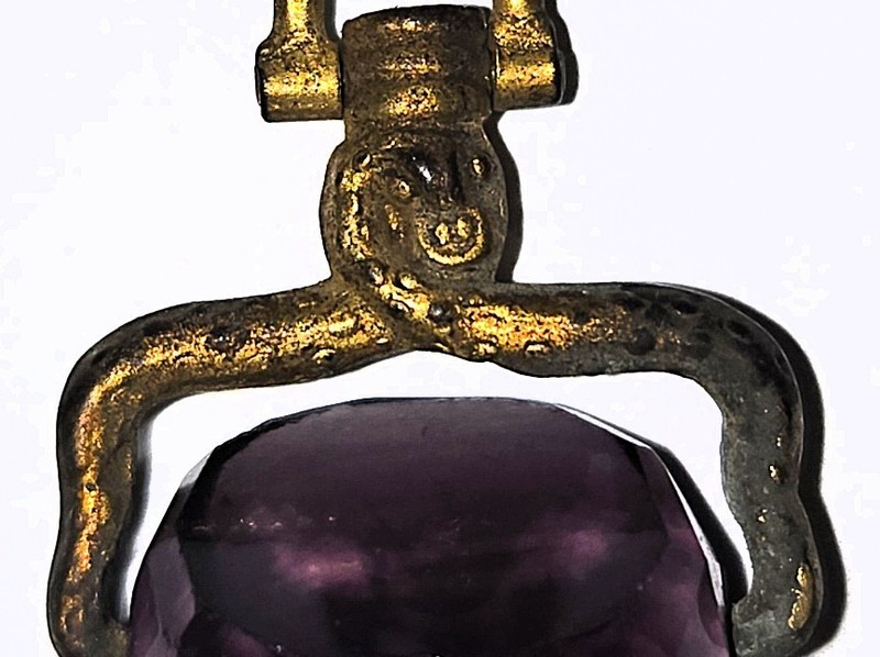 Antique Victorian Snake Amethyst Spinner Watch Fob Gold Plated Charm ATG c1880s gallery