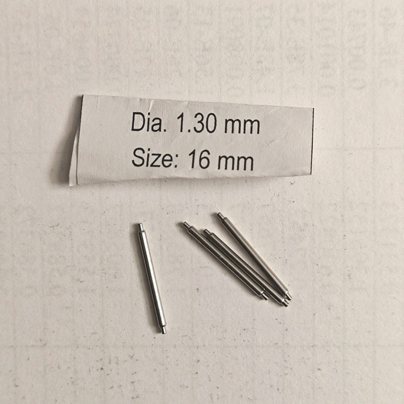 4 New Springbars Spring Bars 16mm Shoulderless Stainless Steel 1.30mm Diameter