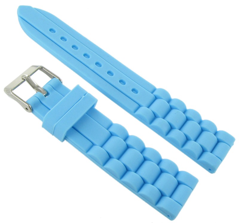 22mm Trendy Light Blue Rubber Silicone Waterproof Watch Band Strap