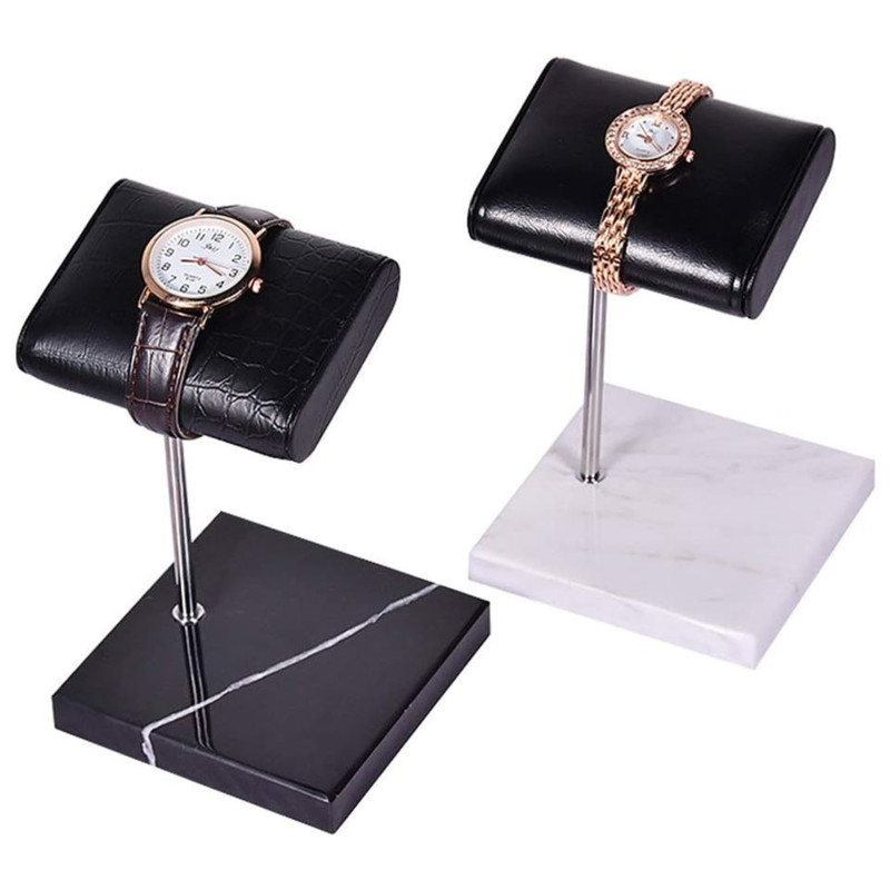 Marble Base Watch Display Stand Handcraft Leather Support Pillow in Rolex Green gallery