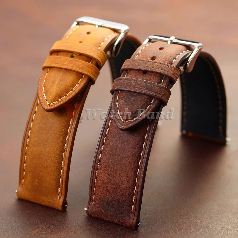 Universal Crazy Cowhide Watch Strap Quick Release Genuine Leather Band 14mm-24mm gallery