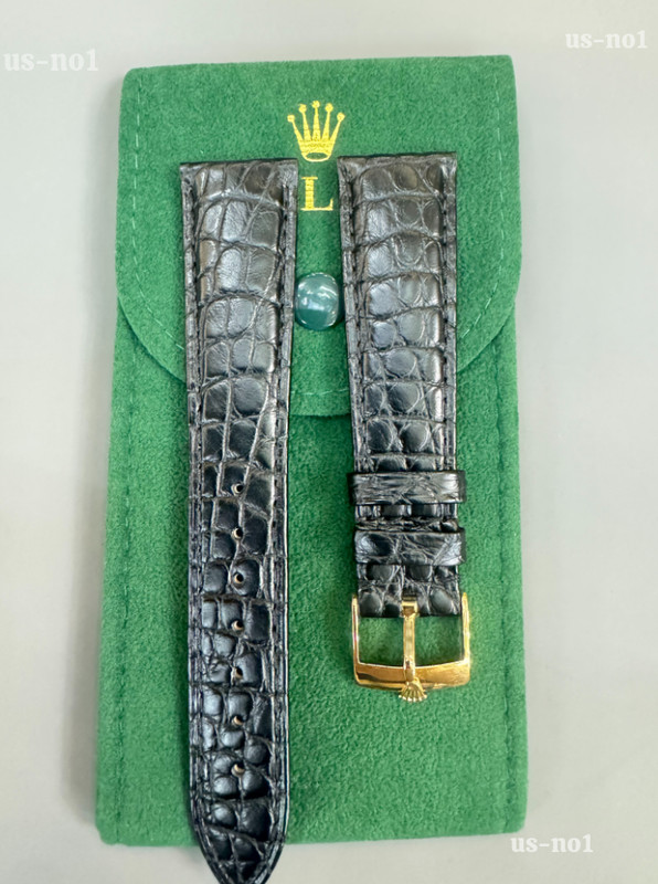 ROLEX Crocodile Leather Band 20-16 thick 4mm With Rolex Buckle NOS Gold Plated