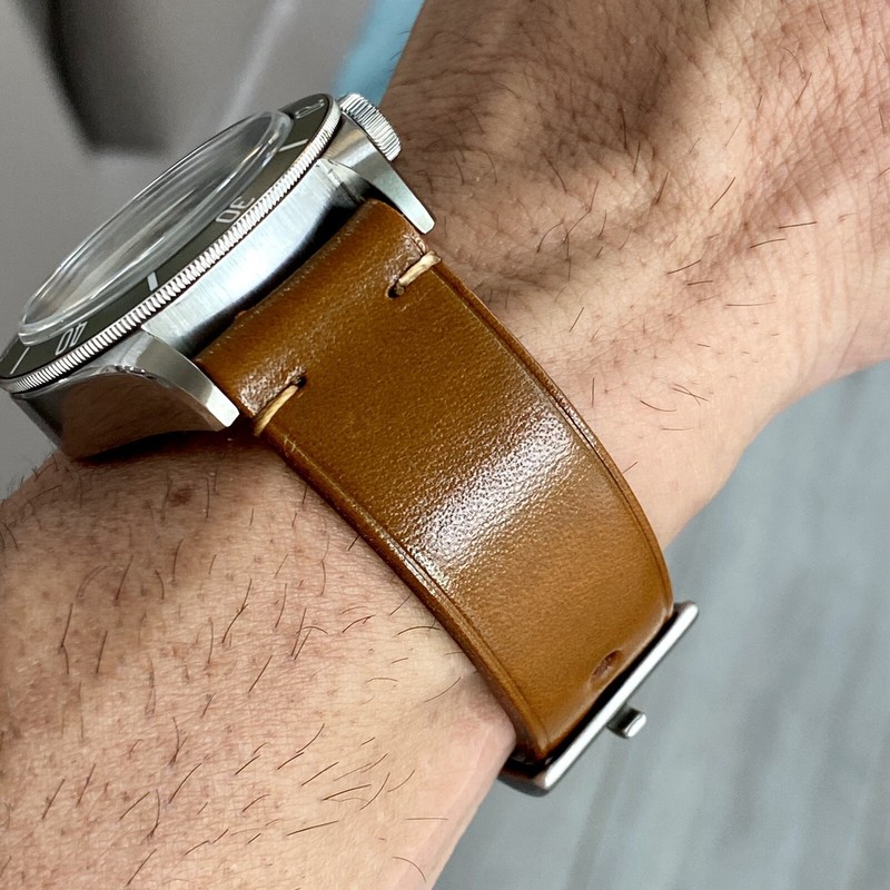 21mm ELEGANTE Designer Light BROWN Leather Watch Straps TaN stitch