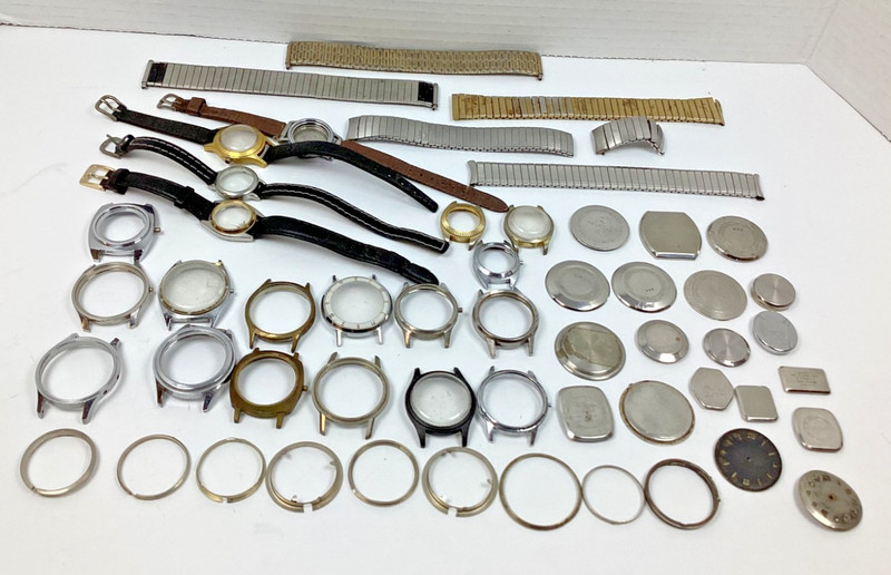 Vintage MIXED LOT Wristwatch Case, Rings, Case Backs, Bands for Parts Repair