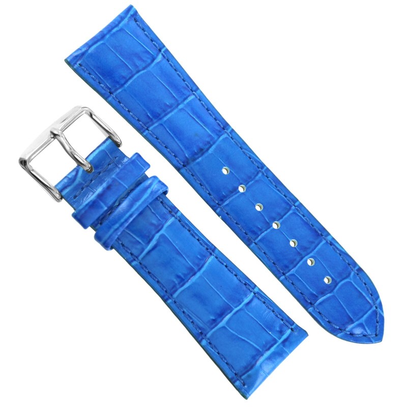 22mm deBeer Baby Crocodile Grain Royal Blue Padded Stitched Mens Watch Band gallery