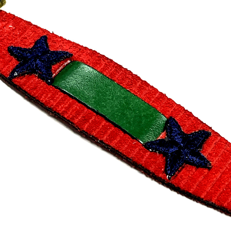 Vintage 70's Hippie Mod cuff Watch band Strap Red Blue Star Green Leather Small gallery