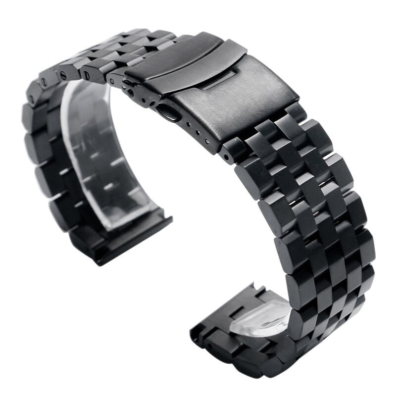 Black 20mm Width Watch Band Strap Bracelet Link Solid Watchband Replacement gallery
