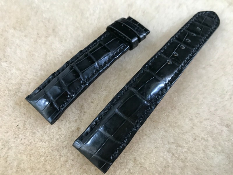 18mm/16mm Genuine Grayish Black Leather Padded Watch Strap
