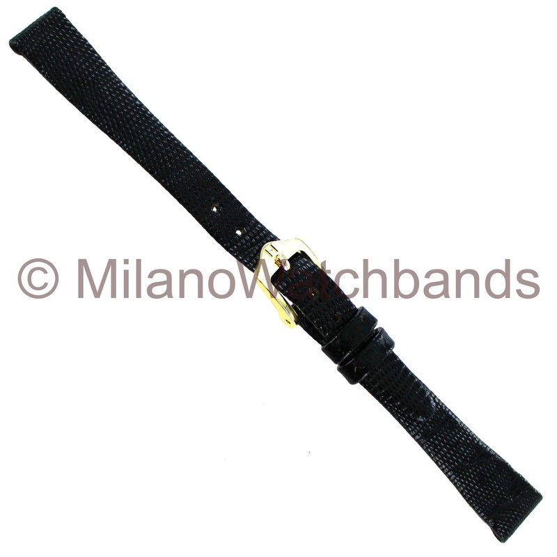 12mm Hirsch Black Genuine Lizard Flat Unstitched Ladies Tapered Watch Band Short