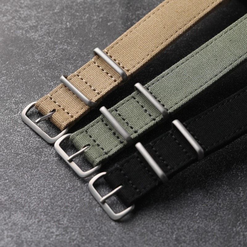 Handmade Pure Canvas Strap 20MM 22MM Black khaki Green Grey G10 Breathable Soft gallery