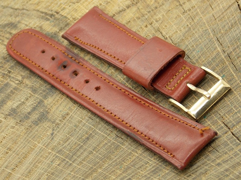 NOS Unused Vintage Brown Calfskin w Gold Tone Buckle 19mm Borel Watch Band gallery
